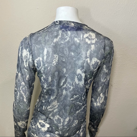Vera Wang Floral Gray Blue Cardigan Blouse - Picture 9 of 14